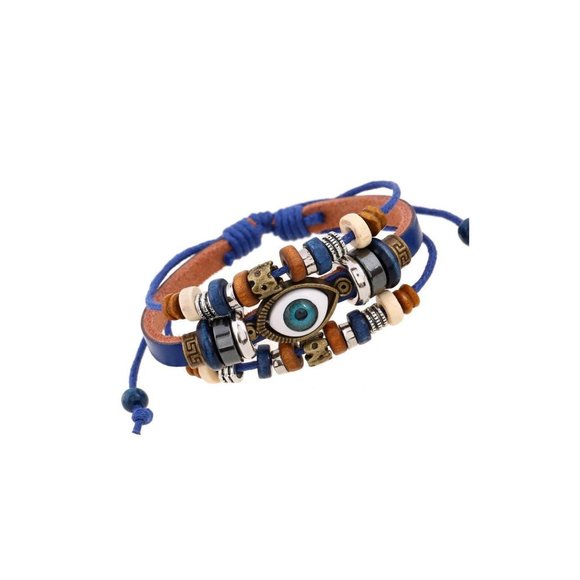 UNISEX DEVIL EYE LEATHER LAYERED 3PCS COUPLES LEATHER BEADED BRACELET - Picture 6 of 14